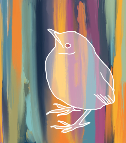 white line art of young bird on painted background